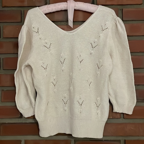 Vintage 3d knit v neck sweater medium cotton linen blend slouchy - Picture 2 of 9